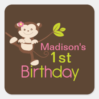 Cute Modern Monkey Birthday Party Stickers