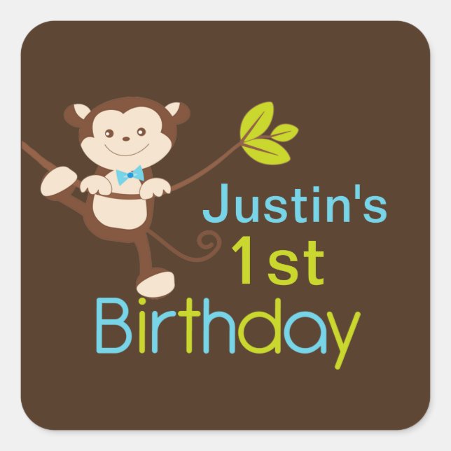 Cute Modern Monkey Birthday Party Stickers (Front)