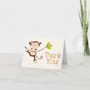 Cute Modern Monkey Birthday Party Thank You Card