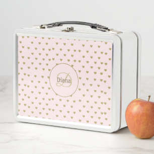 Cute Modern Monogram Pink with Name Metal Lunch Box