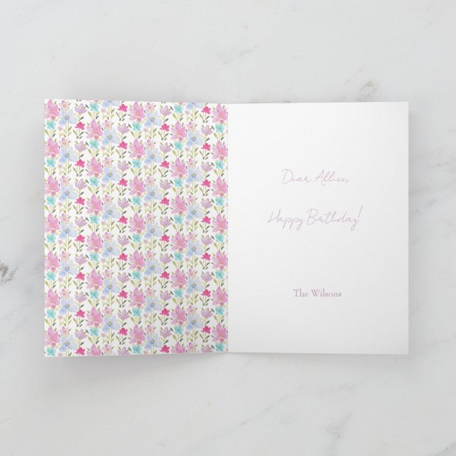 Cute Modern Monogrammed Watercolor Wildflower  Card (Inside)