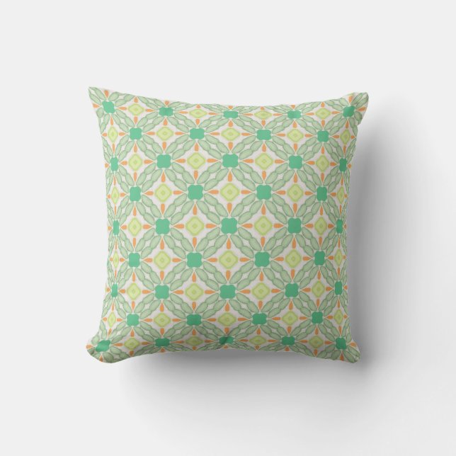 Cute modern mosaic art pattern green orange cushion (Front)