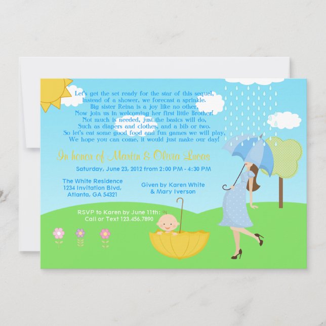 Cute Modern Mum and Baby Boy Baby Sprinkle Invitation (Front)