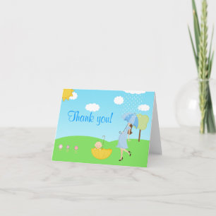 Cute Modern Mum and Baby Boy Thank You Card