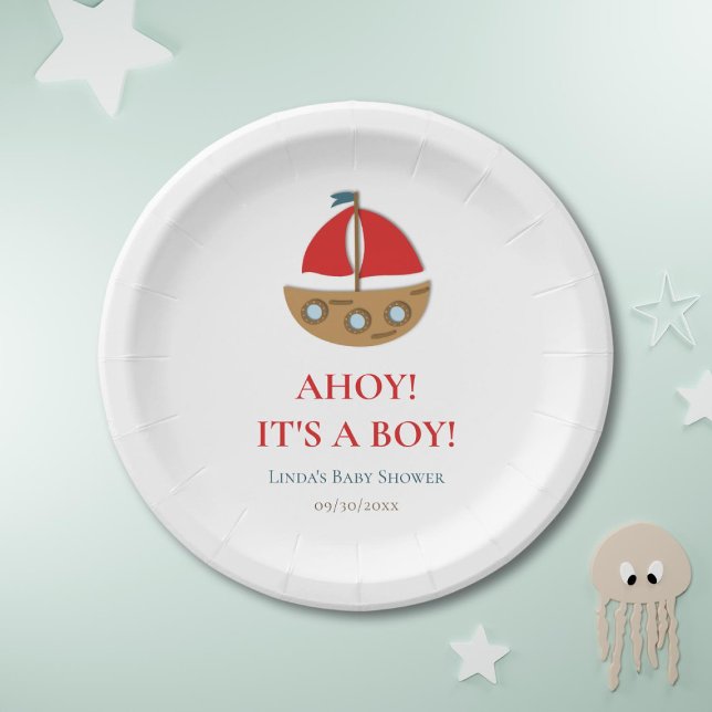 Cute Modern Nautical Boy Baby Shower Paper Plate (Creator Uploaded)