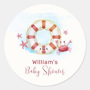 Cute Modern Nautical Crab Starfish Baby Shower  Classic Round Sticker