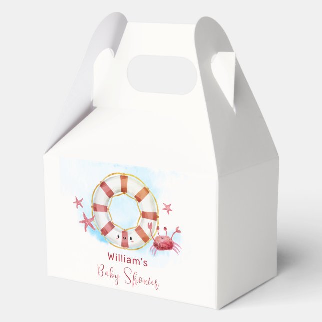 Cute Modern Nautical Crab Starfish Baby Shower  Favour Box (Front)