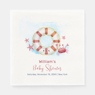 Cute Modern Nautical Crab Starfish Baby Shower  Napkin