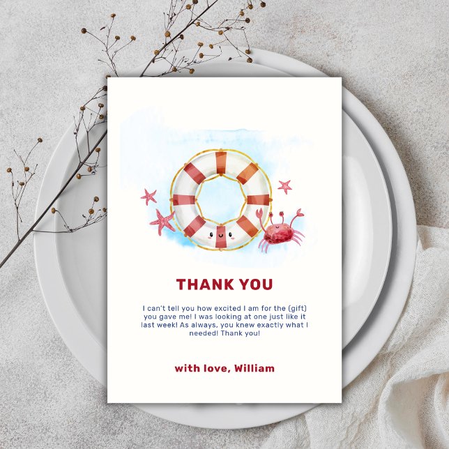 Cute Modern Nautical Crab Starfish Baby Shower  Thank You Card (Cute Modern Nautical Crab Starfish Baby Shower Thank You Card)