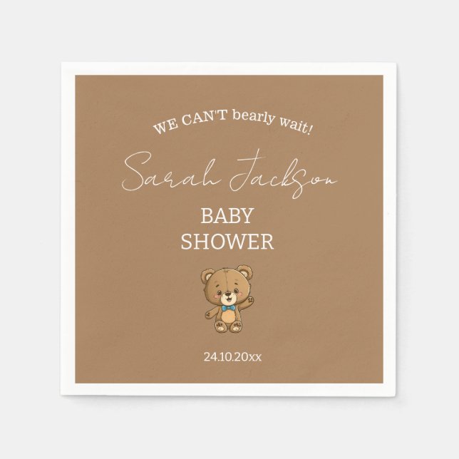 Cute Modern Neutral Teddy Bear Baby Shower Napkin (Front)