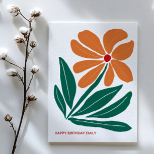 Cute Modern Orange Flower Happy Birthday Card