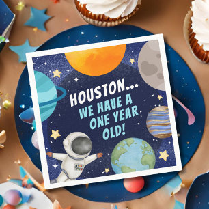 Cute Modern Outer Space 1st Birthday Party Napkin