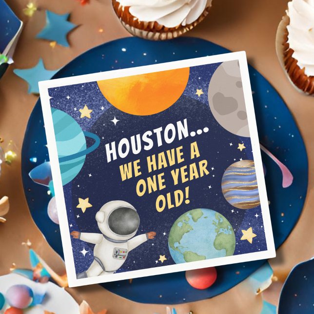 Cute Modern Outer Space 1st Birthday Party Napkin (Creator Uploaded)