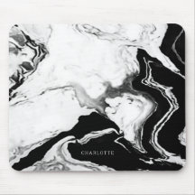 Cute Modern Panda White Black Marble Custom Name