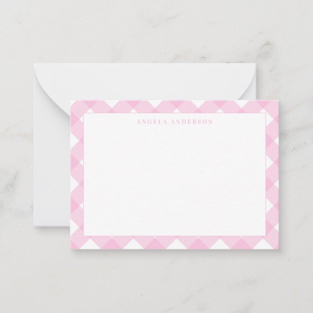 Cute Modern Pastel Blush Pink Gingham Plaid Check Card (Front)