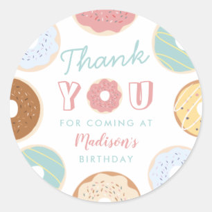 Cute Modern Pastel Doughnut Birthday Classic Round Sticker