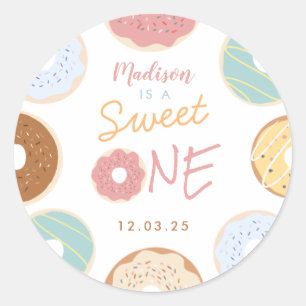 Cute Modern Pastel Doughnut First Birthday Classic Round Sticker