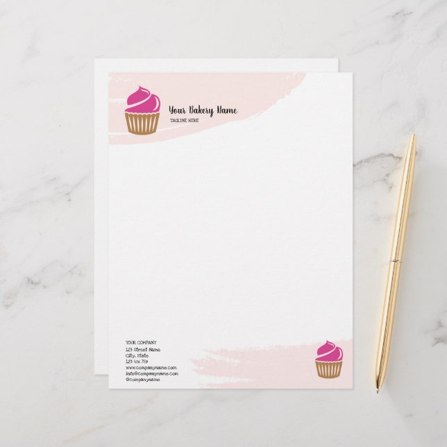 Cute Modern Pastry Cupcake Bakery Pastry Custom Letterhead (Front/Back In Situ)