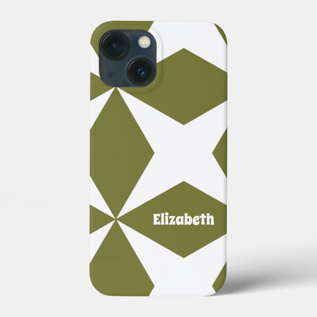 Cute Modern Pattern Monogram Name Trendy Green Case-Mate iPhone Case (Back)