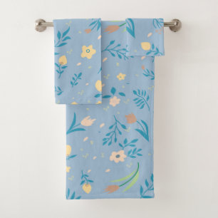 Cute Modern Pattern Nature Floral Blue Vintage Bath Towel Set
