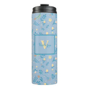 Cute Modern Pattern Nature Floral Blue Vintage Thermal Tumbler