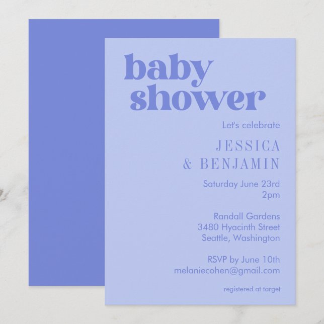 Cute Modern Periwinkle Purple Baby Shower Invitation (Front/Back)