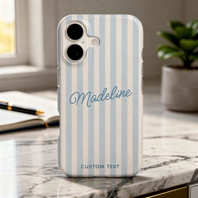 Cute Modern Personalised Coastal Blue Striped (Creator Uploaded)
