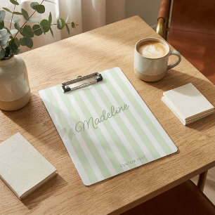 Cute Modern Personalised Coastal Sage Striped Clipboard