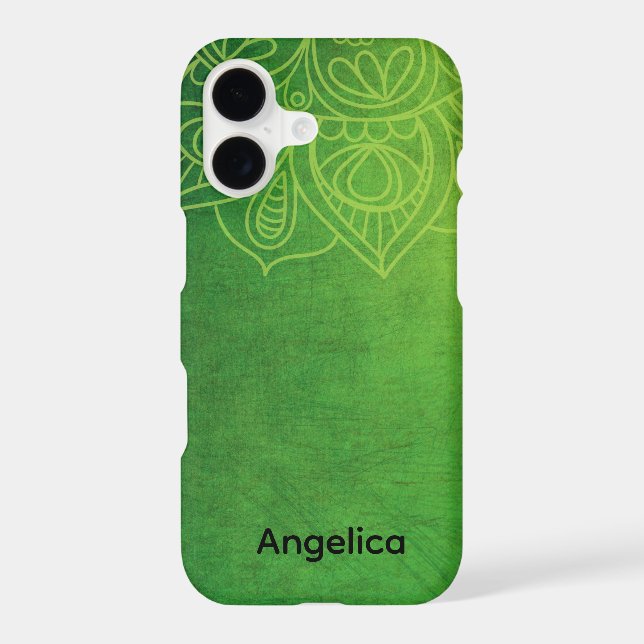 Cute Modern Personalised Name Green Mandala  (Back)