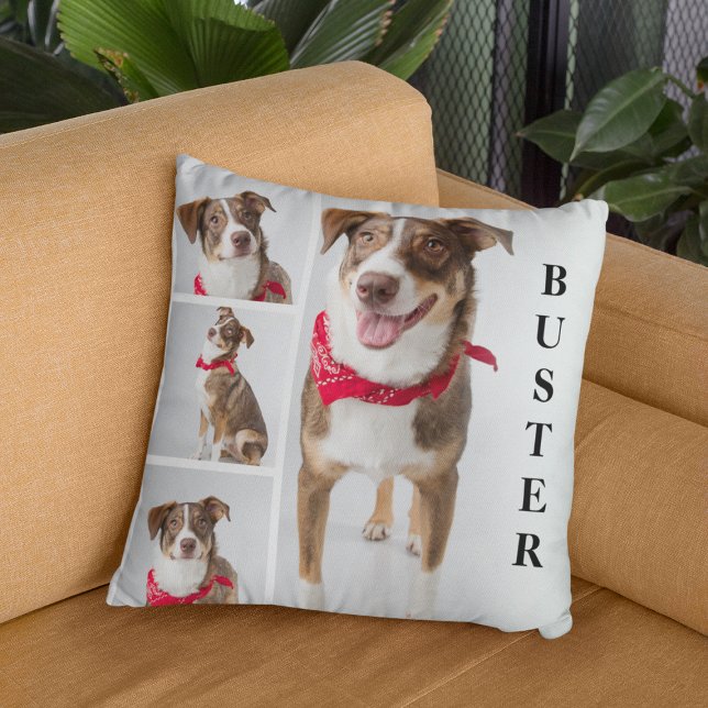 Cute Modern Pet Photo Collage & Name Throw Pillow (Creator Uploaded)
