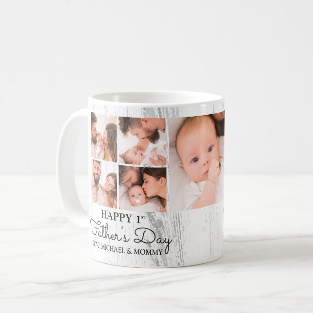 Cute Modern Photo Collage Happy First Fathers Day Coffee Mug (Front Left)