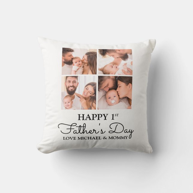 Cute Modern Photo Collage Happy First Fathers Day Cushion (Front)