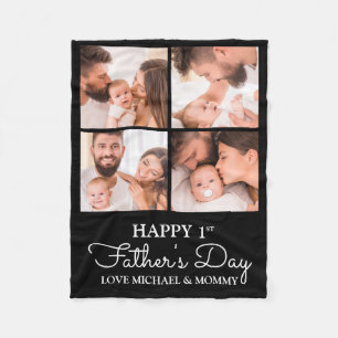 Cute Modern Photo Collage Happy First Fathers Day Fleece Blanket
