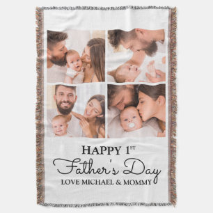 Cute Modern Photo Collage Happy First Fathers Day Throw Blanket