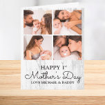 Cute Modern Photo Collage Happy First Mothers Day Card<br><div class="desc">Happy First Mother's Day! If you need the perfect photo collage item to wish a new mum a happy first Mother's Day,  then customise this item with your own photos of mum and baby. Behind the photos is a white rustic wood background.</div>