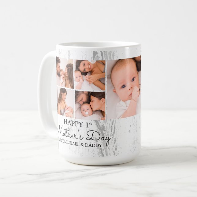 Cute Modern Photo Collage Happy First Mothers Day Coffee Mug (Front Left)