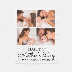 Cute Modern Photo Collage Happy First Mothers Day Fleece Blanket