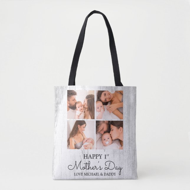 Cute Modern Photo Collage Happy First Mothers Day Tote Bag (Front)