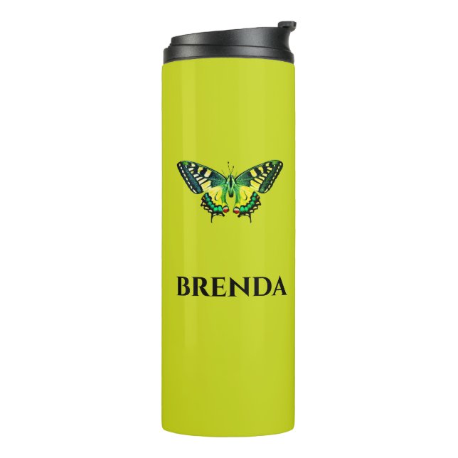 Cute Modern Photography Butterfly Green Thermal Tumbler (Rotated Left)