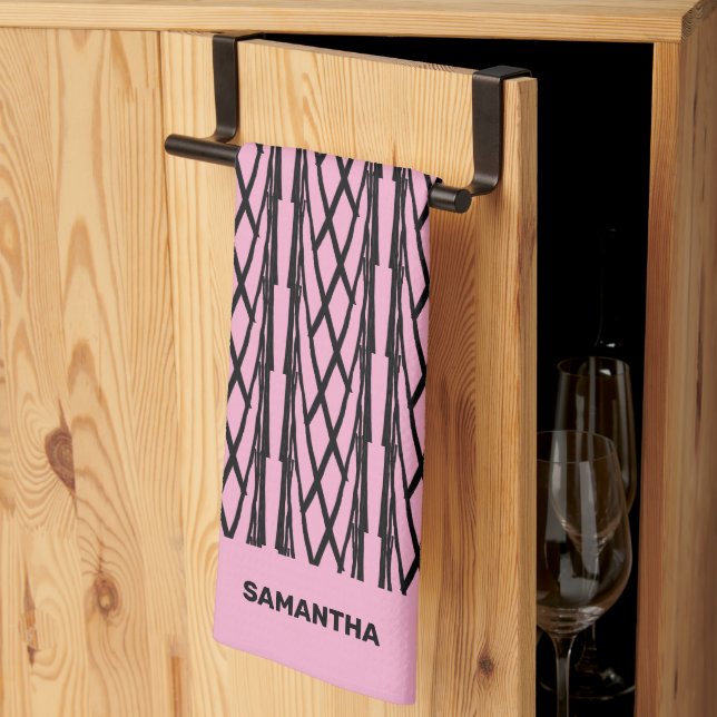 Cute Modern Pink and Black Pattern Tea Towel (Thirds Fold)