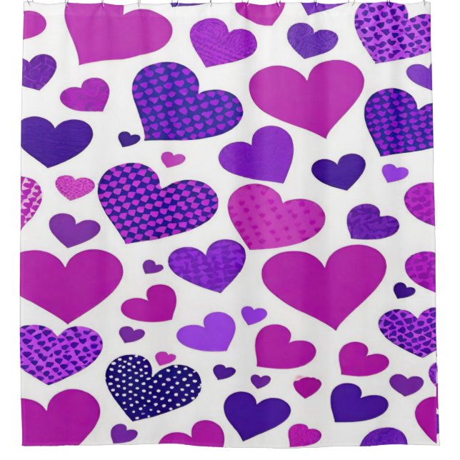 Cute modern pink and purple hearts  shower curtain (Front)