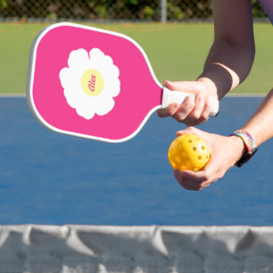 Cute Modern Pink and White Daisy Pickleball Paddle