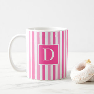 Cute Modern Pink and White Striped Single Initial Coffee Mug
