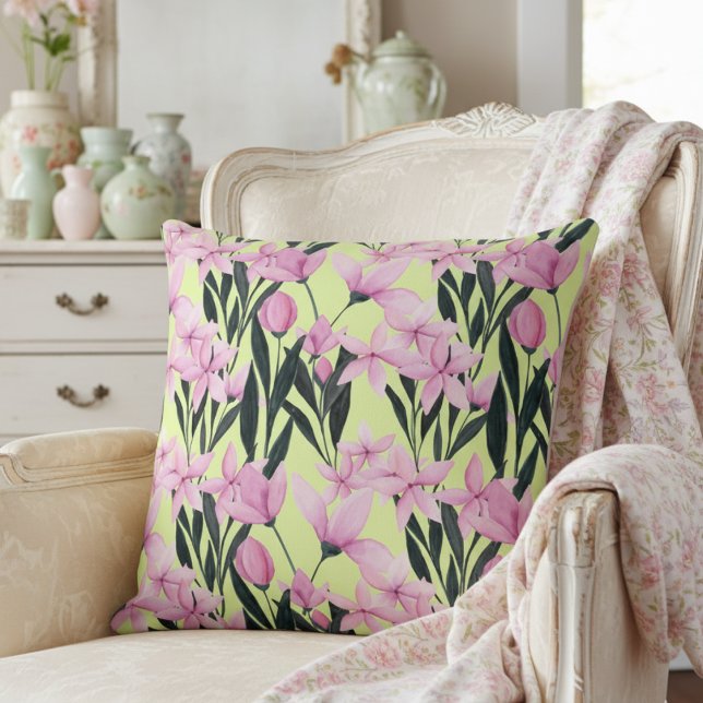 Cute Modern Pink and Yellow Floral Pattern Cushion (Creator Uploaded)