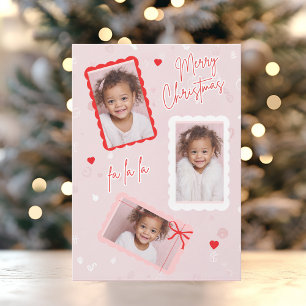 Cute Modern Pink Christmas Photo Card   Fa La La 