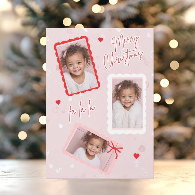 Cute Modern Pink Christmas Photo Card | Fa La La  (Creator Uploaded)