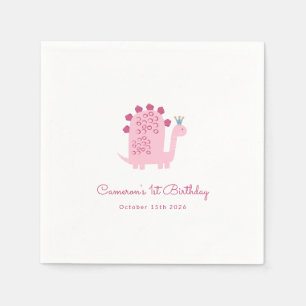 Cute Modern Pink Dinosaur 1st Birthday Napkin