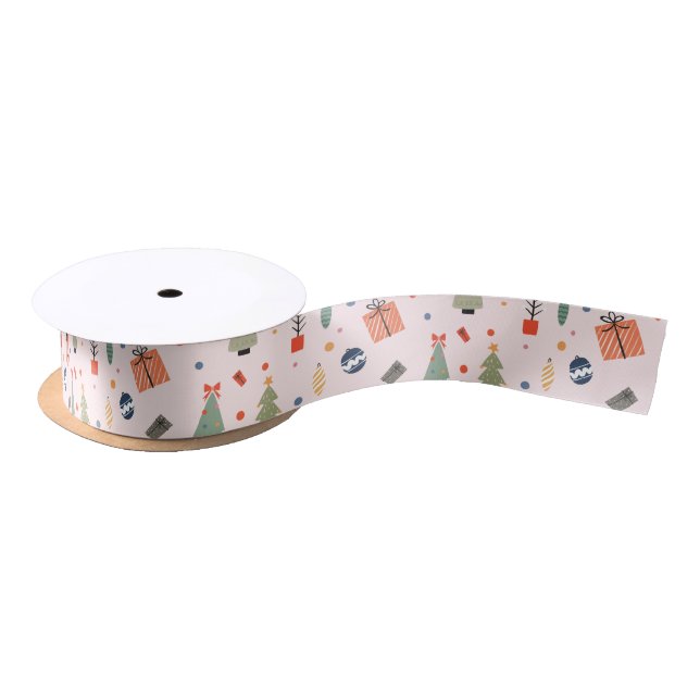 Cute Modern Pink Funny Christmas Holiday Satin Ribbon (Spool)