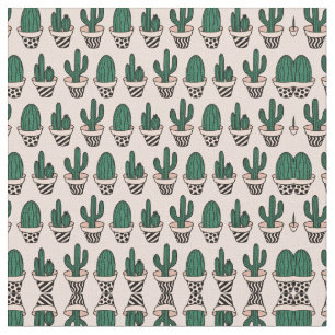 Cute Modern Pink Green Potted Cactus Pattern Fabric