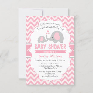 Cute Modern Pink Grey Elephant Girl Baby Shower Invitation